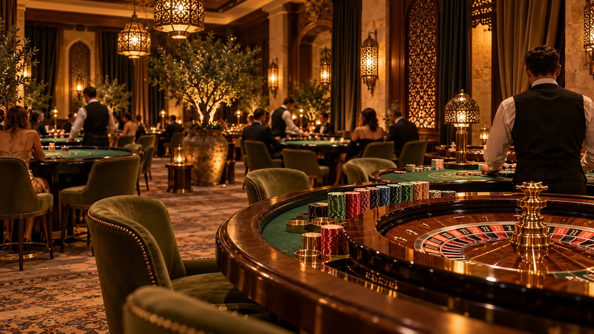 Table games on the windowless gaming floor of the Grand Veyra hotel casino